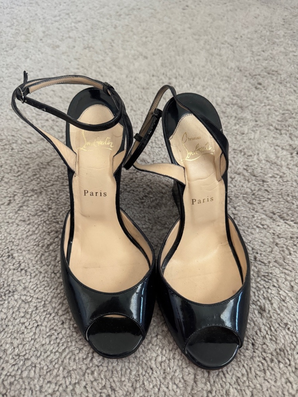 Christian Louboutin Black Patent Peep-Toe Ankle-Strap Heels - Picture 3 of 8